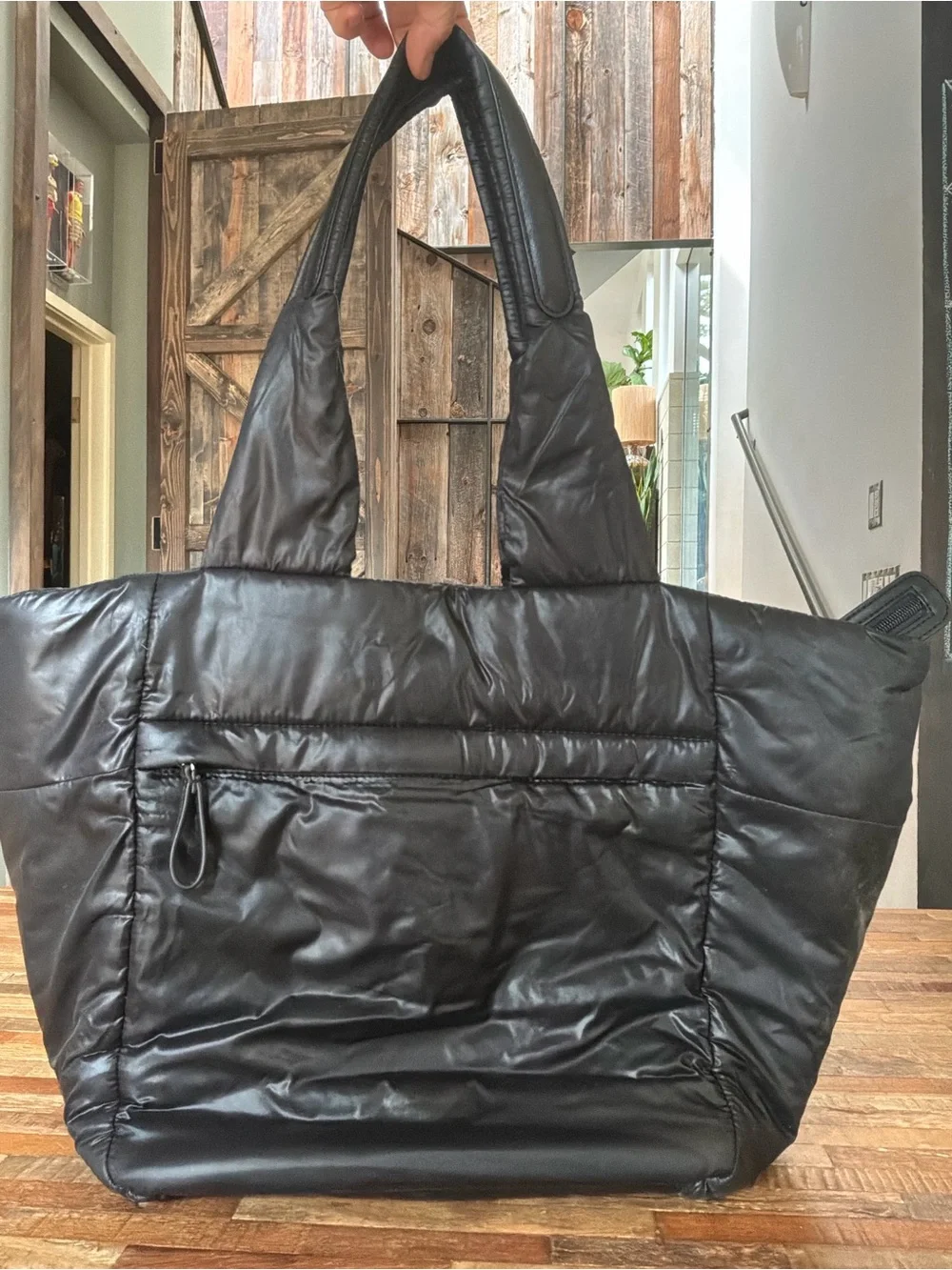 caraa Black Quilted Puffer Tote